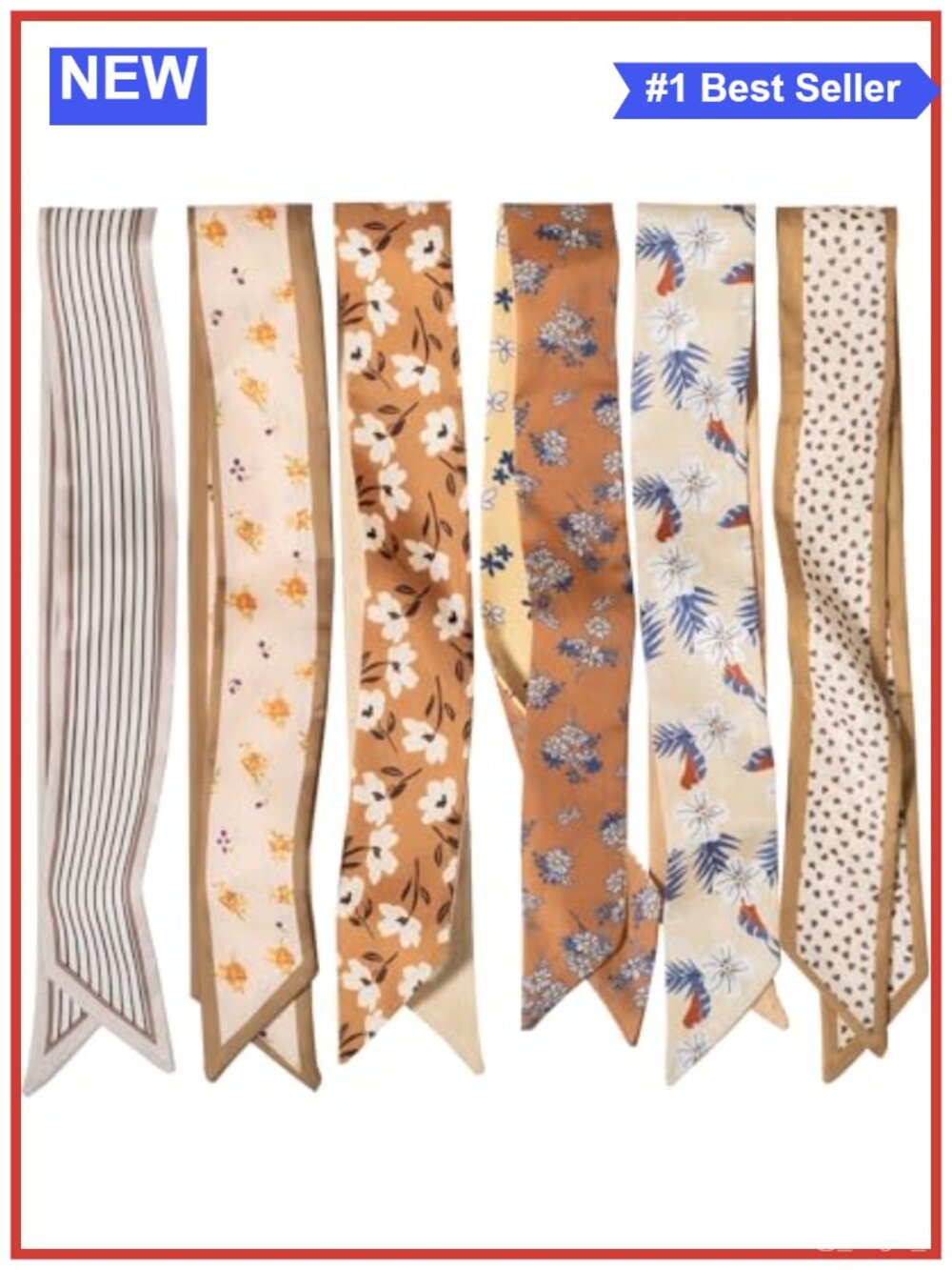 6 Pack Satin Fashion Scarves Women Versatile Purse Bag Neck Headband